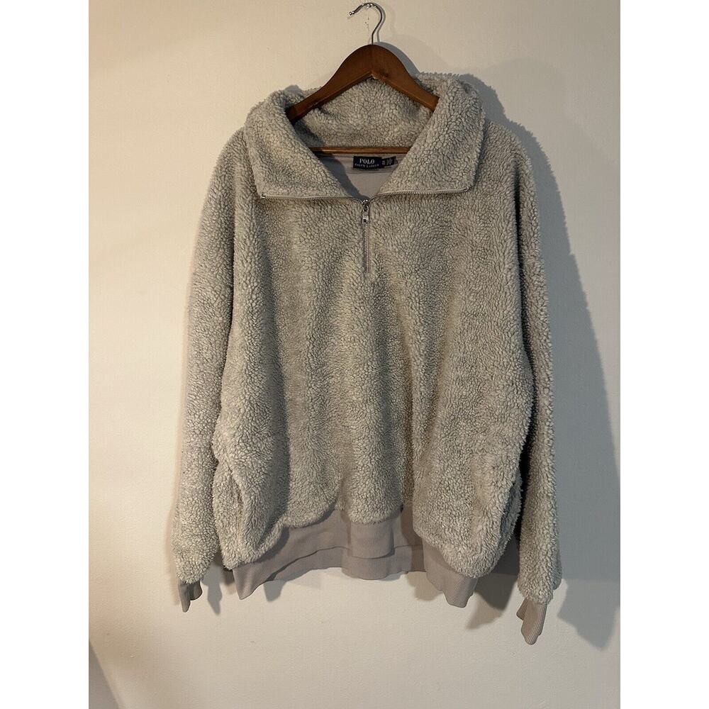 Polo Ralph Lauren Size XL 1/4 Zip Pullover Sweatshirt Grey Fleece Faux Sherpa